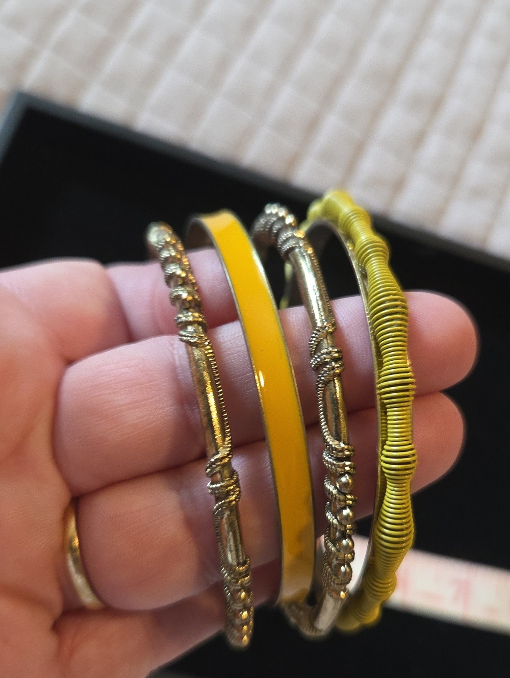 $5 Add-On Gold-Tone And Yellow Mixed Bangle Bracelets - Women’s Costume Jewelry